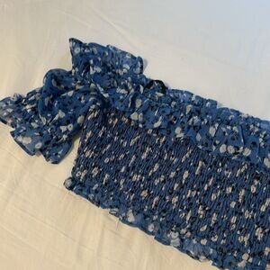 Majorelle blue floral off shoulder bandeau top